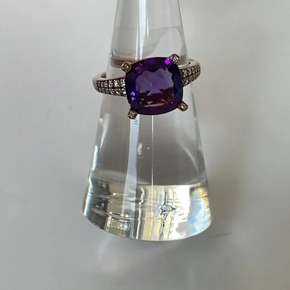 3 ct.Amethyst Cushion Cut Round Ring 6 1/2 - Picture 12 of 16